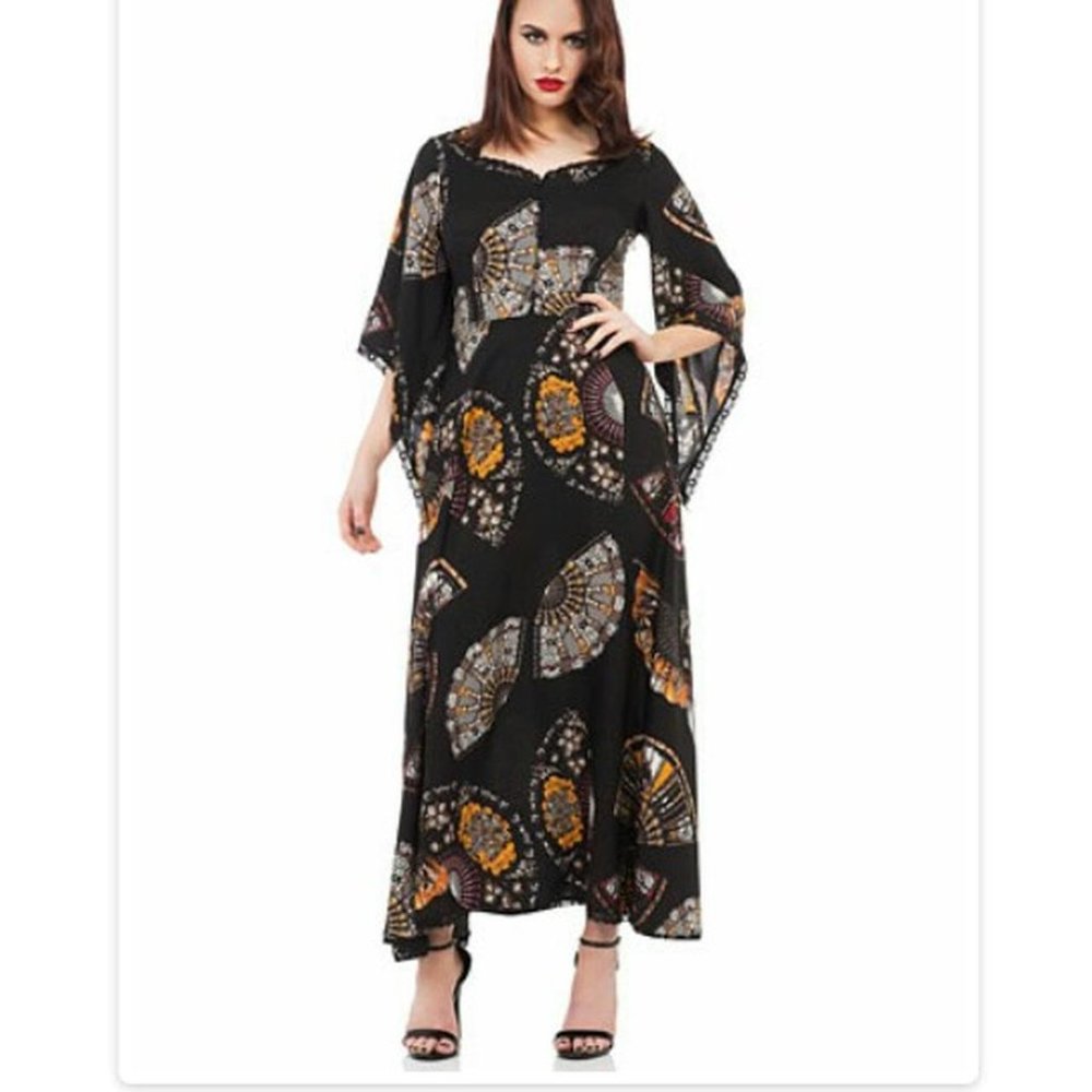 Witchy Halloween Lethal Fan Dance Boho Maxi Dress by Jawbreaker